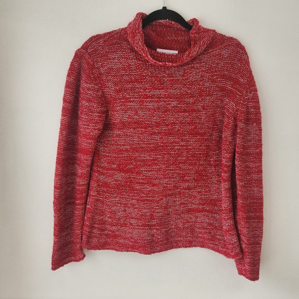 Bryn Walker Marled Red Mock Neck Cozy Sweater Lagenlook Women's M